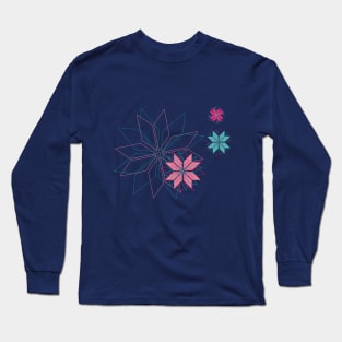 Blooming flowerdesign made of bright geometrical elements in pink and mint Long Sleeve T-Shirt